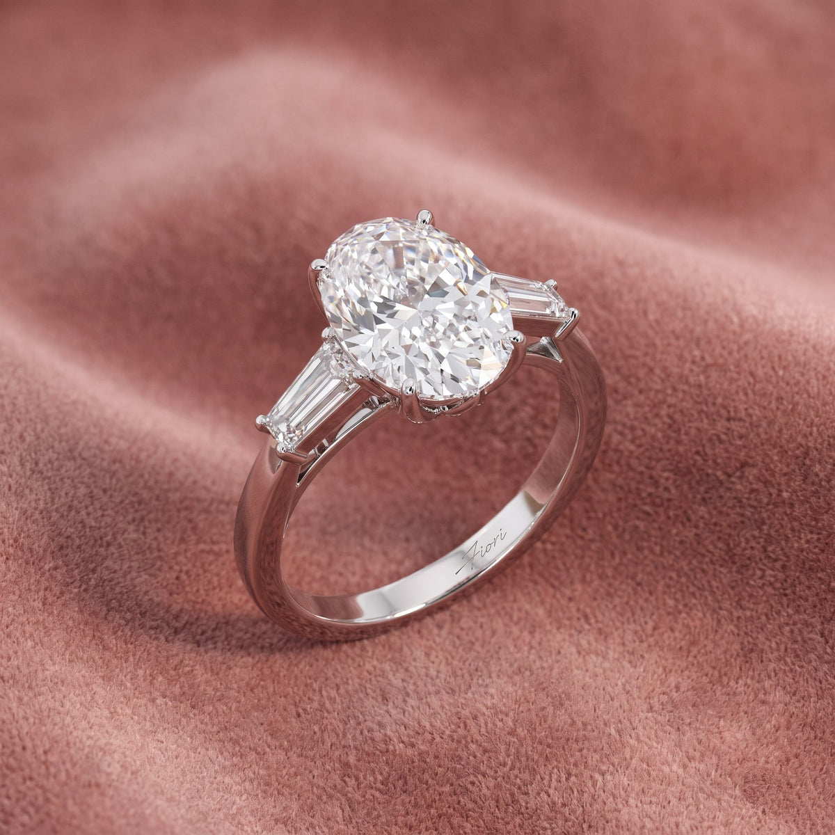 18K Trilogy Oval Diamond Ring — AI cloth, in-house