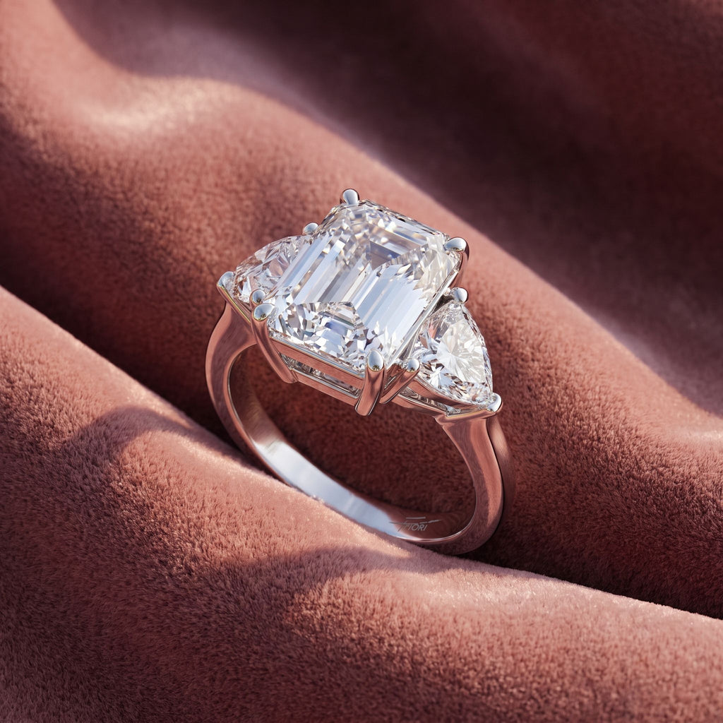 18K Trilogy Emerald Diamond Ring — AI cloth, in-house