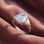 18K Trilogy Emerald Diamond Ring — AI cloth, in-house