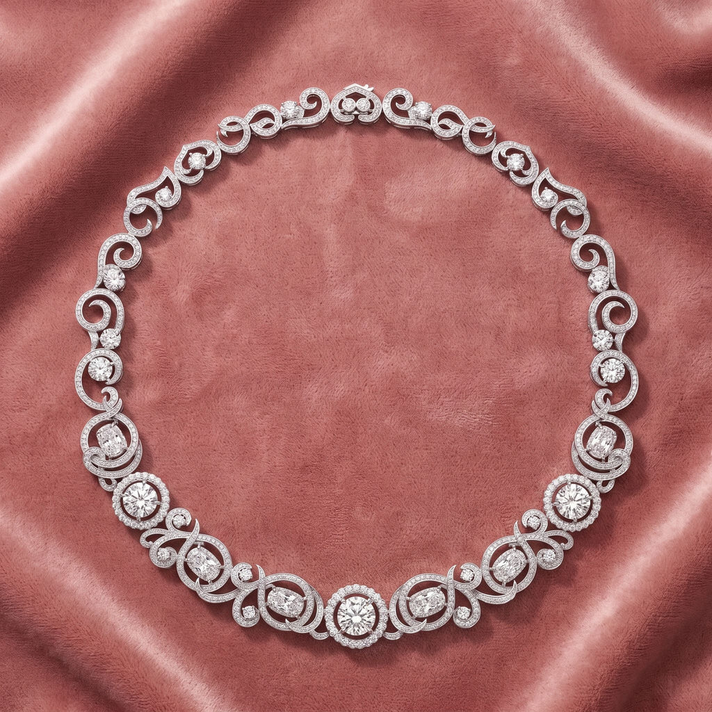 18K Round Brilliant Tennis Diamond Necklace — AI cloth, in-house