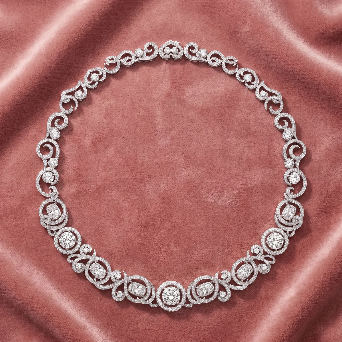 18K Round Brilliant Tennis Diamond Necklace — AI cloth, in-house