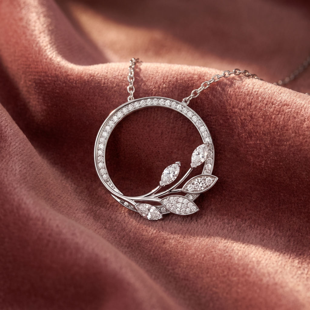 18K Floral Leaf Diamond Pendant — AI cloth, in-house