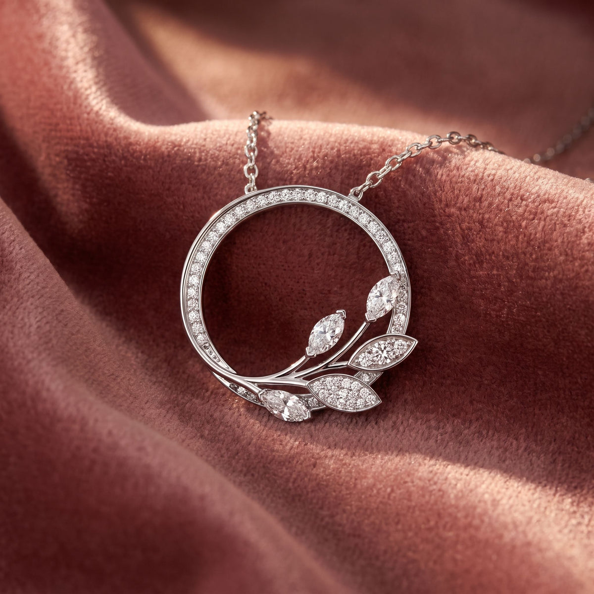 18K Floral Leaf Diamond Pendant — AI cloth, in-house