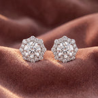 18K Floral Halo Solitaire Diamond Stud Earrings — AI cloth, in-house