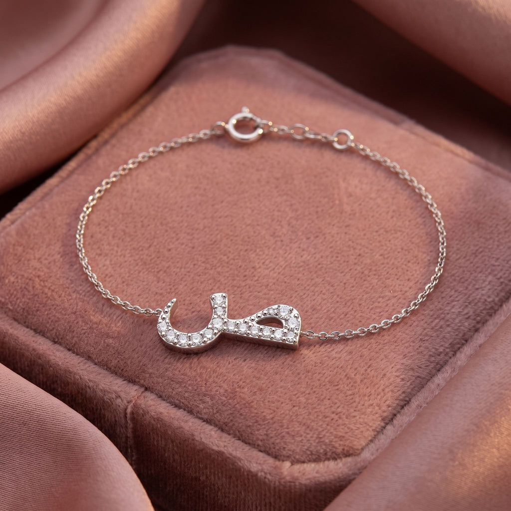 18K Arabic Alphabet Diamond Bracelet — AI cloth, in-house