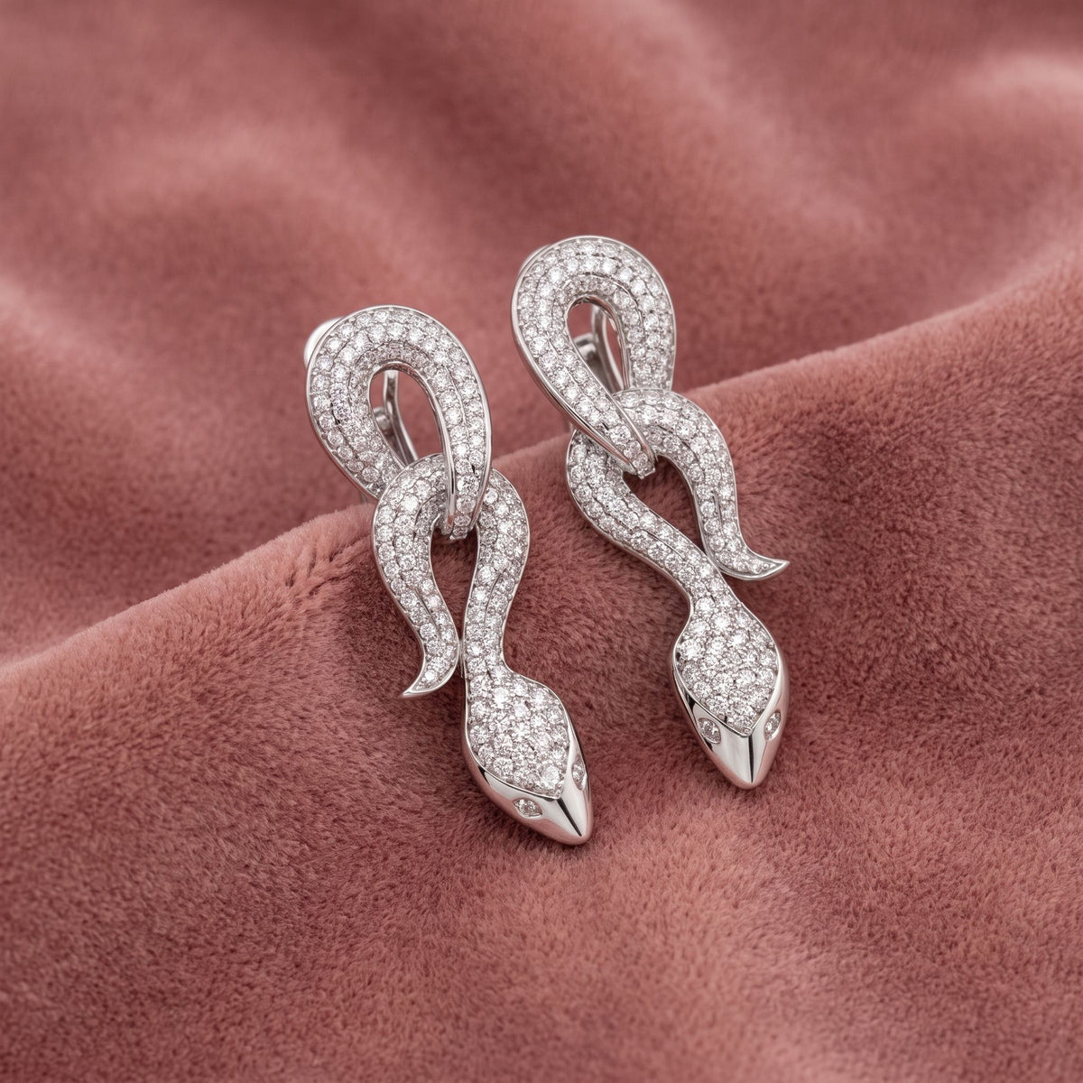 18K Snake Drop Bespoke Diamond Earrings — AI cloth, in-house