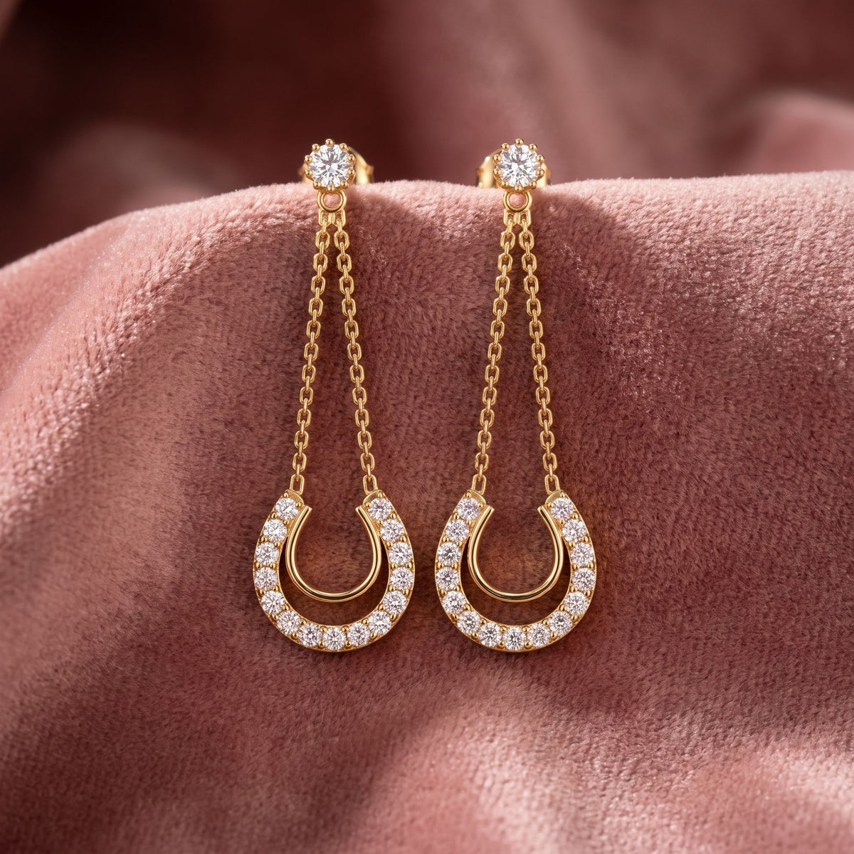18K Round Pave Diamond Drop Earrings — AI cloth, in-house