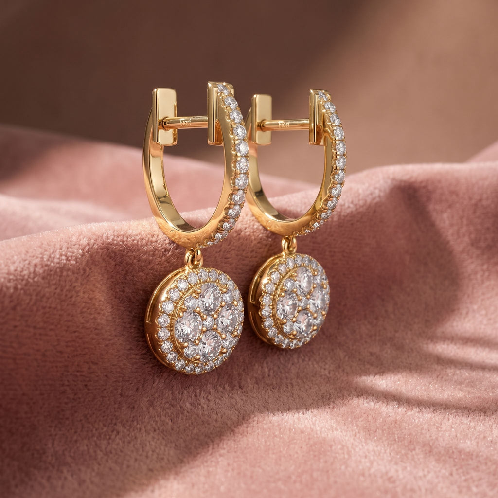 18K Halo Round Diamond Huggie Earrings — AI cloth, in-house
