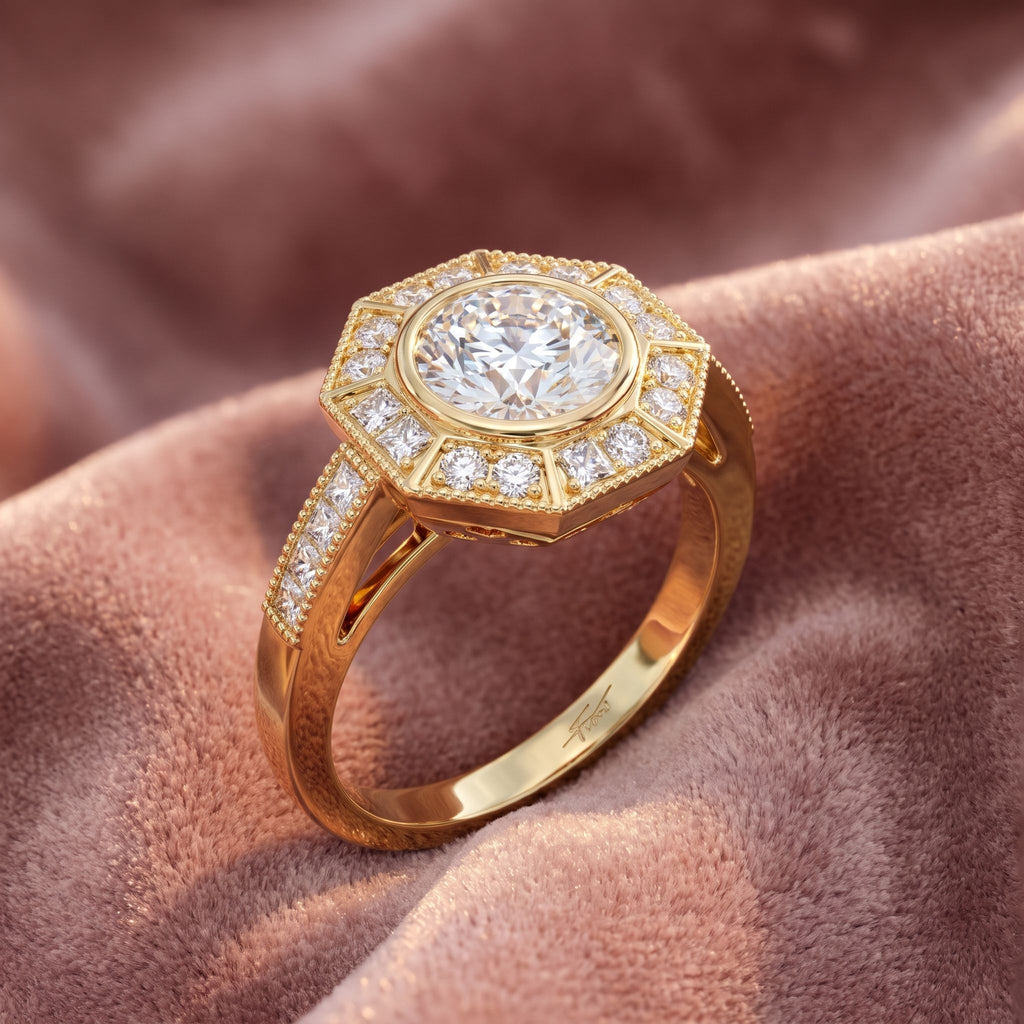 18K Bespoke Round Halo Diamond Ring — AI cloth, in-house