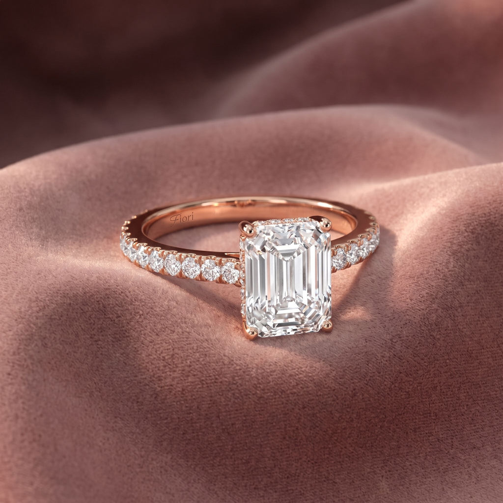 18K Solitaire Emerald Cut Diamond Ring — AI cloth, in-house