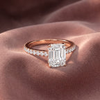 18K Solitaire Emerald Cut Diamond Ring — AI cloth, in-house