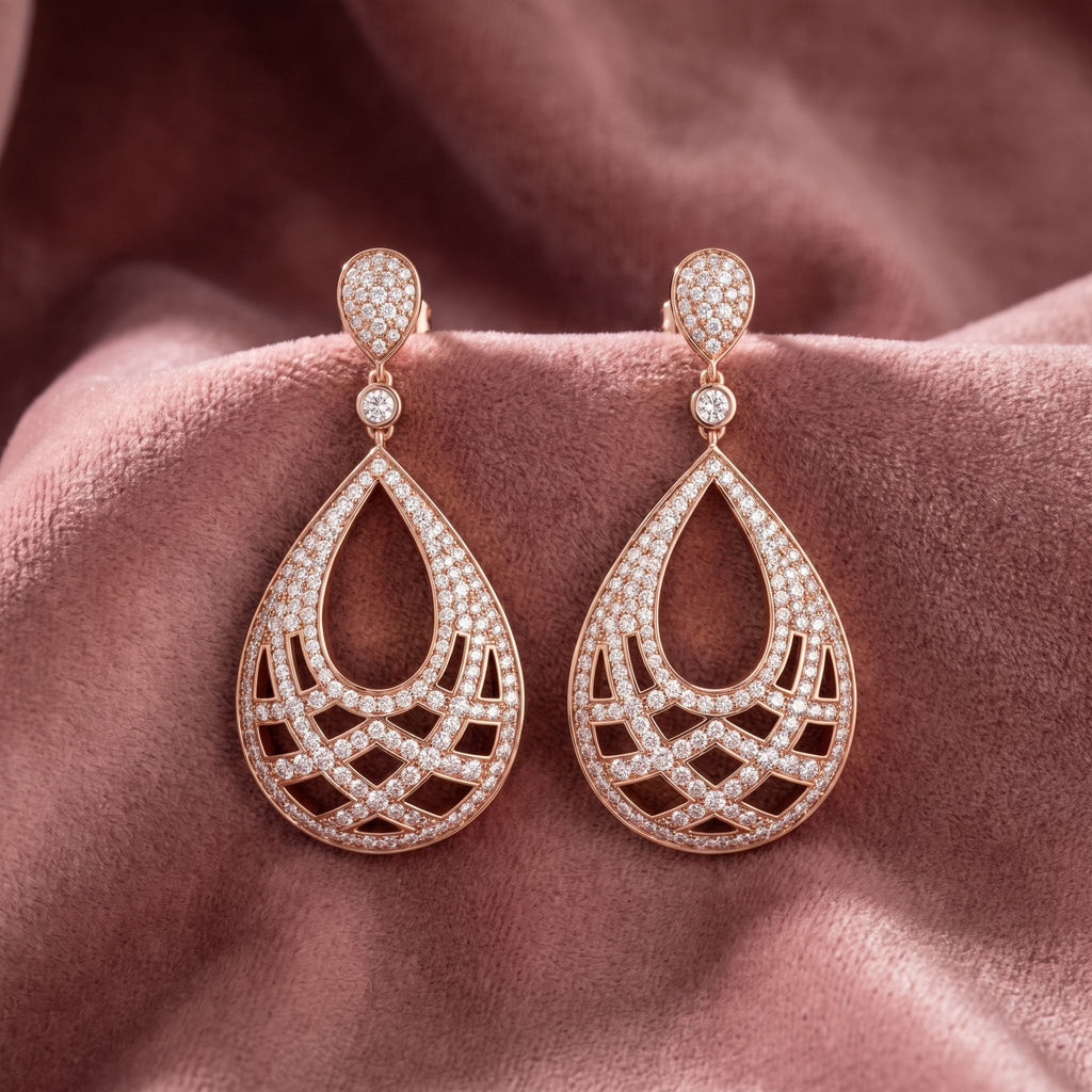 18K Drop Teardrop Diamond Earrings — AI cloth, in-house