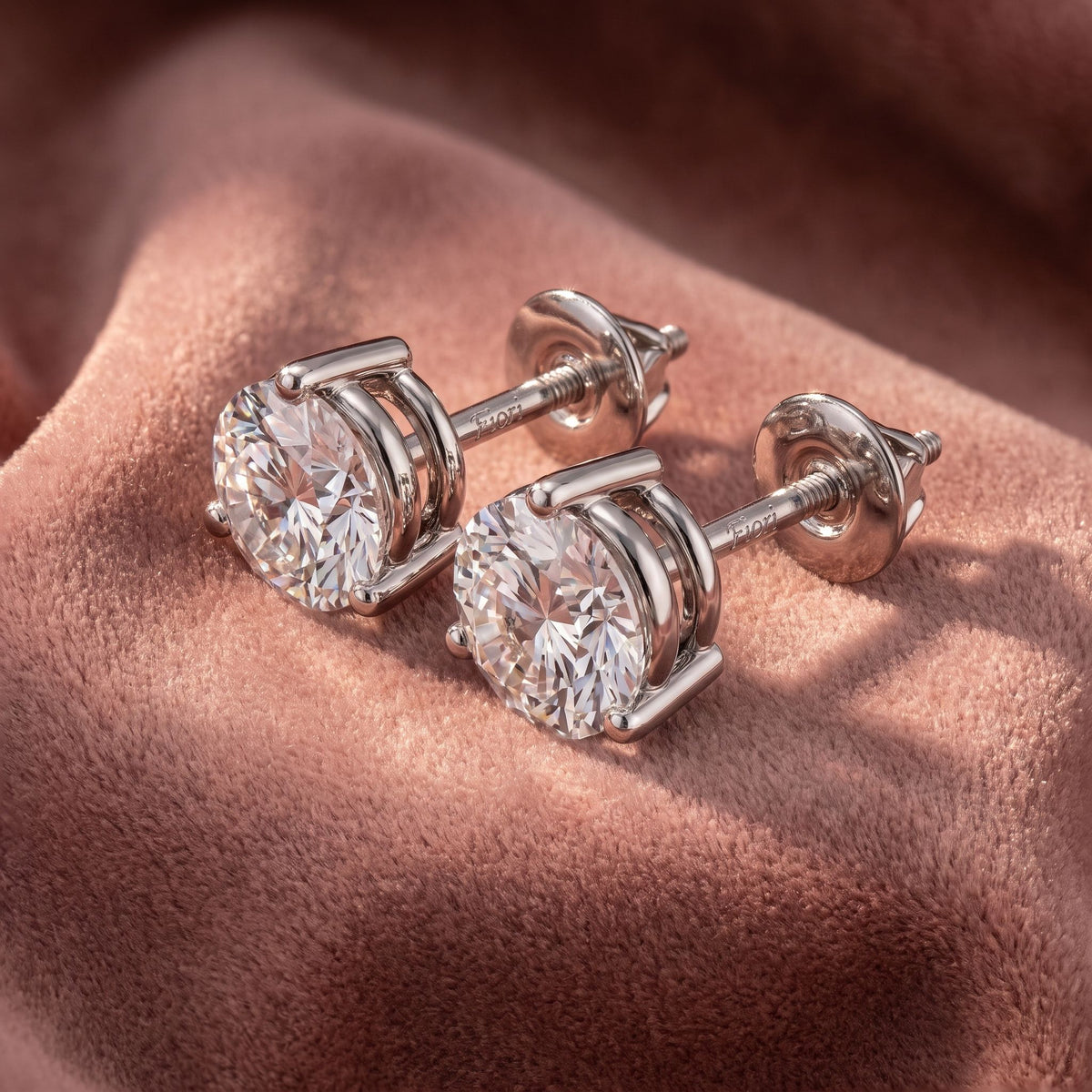 18K Solitaire Round Brilliant Diamond Earrings — AI cloth, in-house