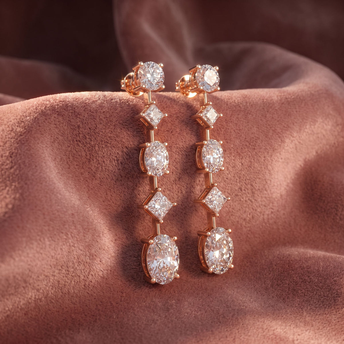 18K Round Diamond Drop Earrings — AI cloth, in-house