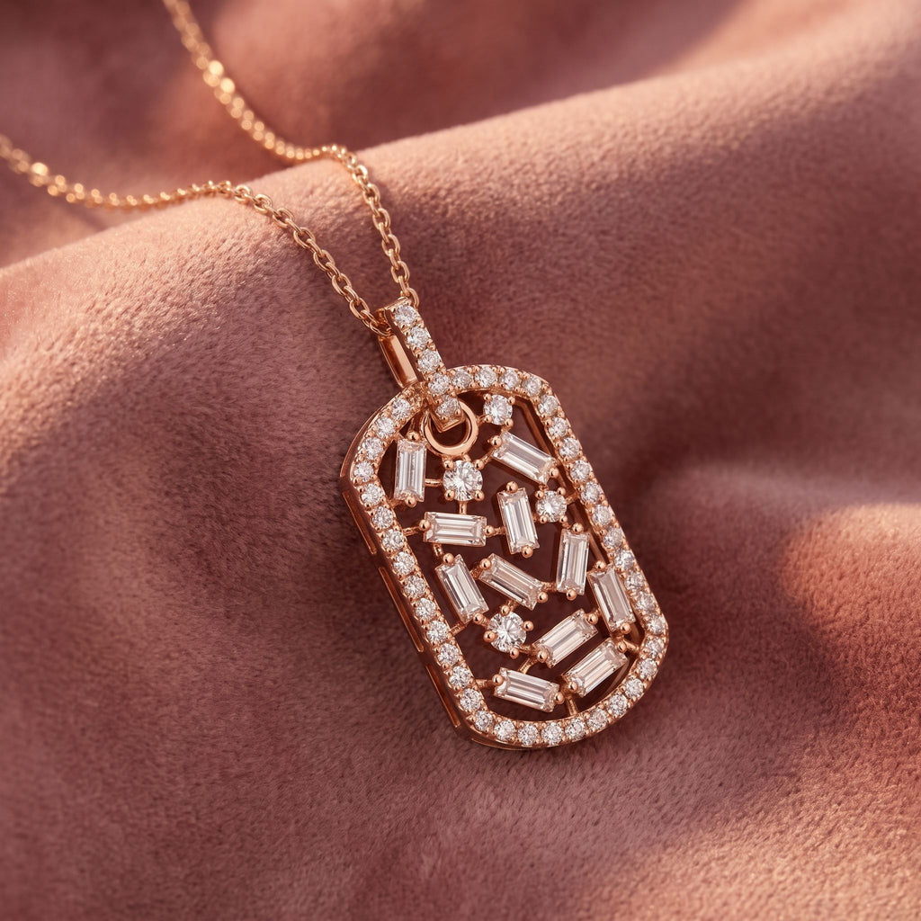 18K Dog Tag Diamond Pendant — AI cloth, in-house