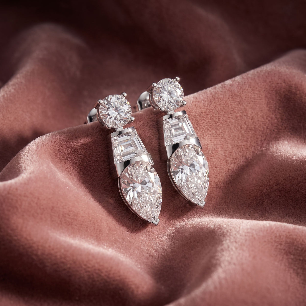 18K Diamond Drop Earrings — AI cloth, in-house