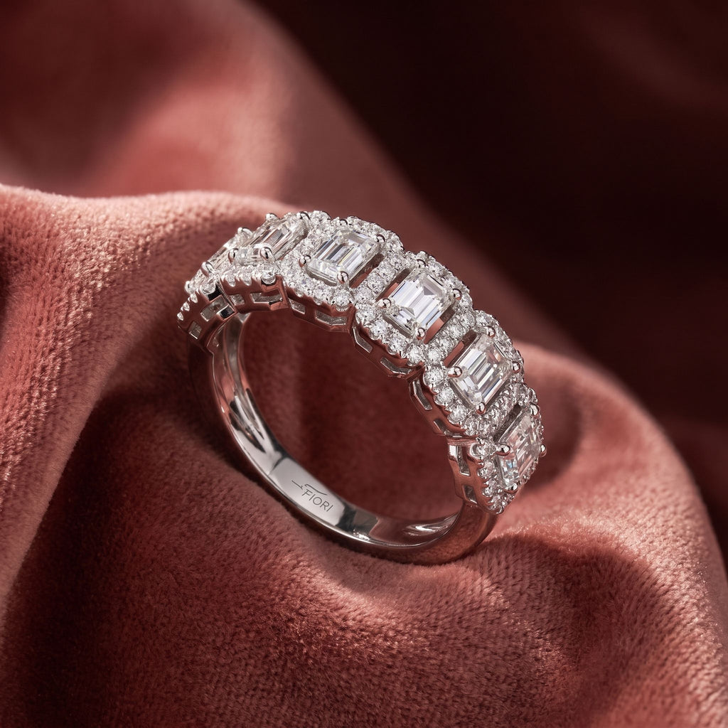 18K Emerald Cut Eternity Diamond Ring — AI cloth, in-house