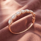 18K Halo Round Diamond Bangle — AI cloth, in-house