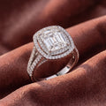 18K Halo Cushion-Cut Solitaire Diamond Ring — AI cloth, in-house