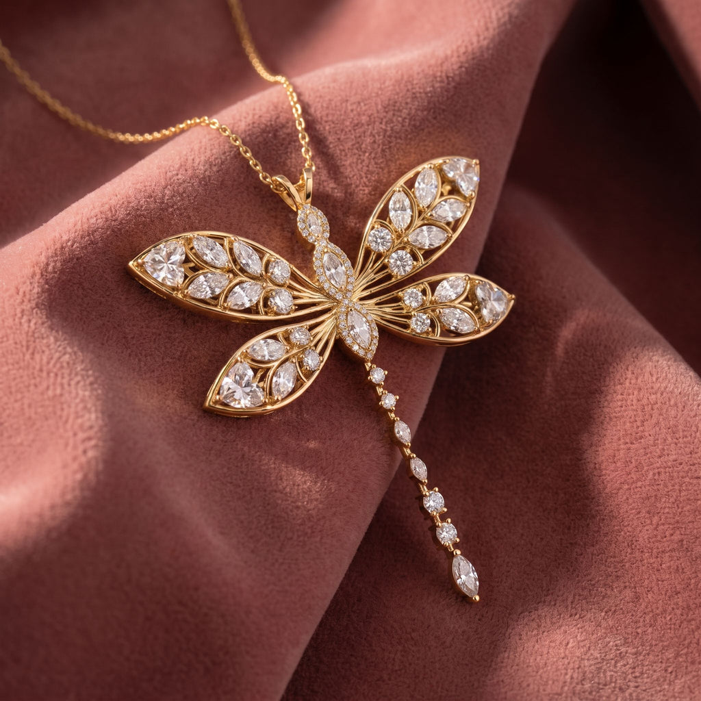 18K Dragonfly Marquise Diamond Pendant — AI cloth, in-house