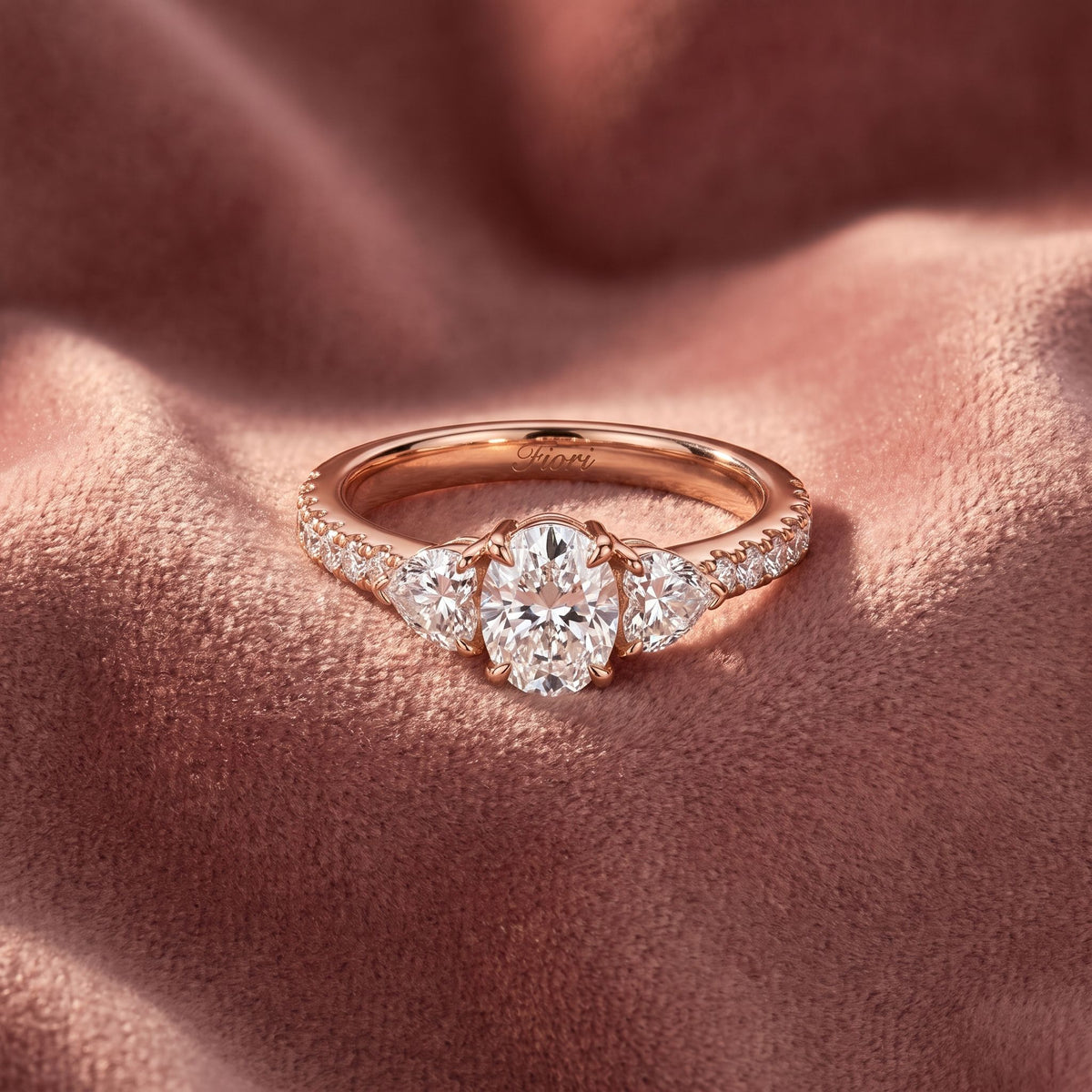18K Oval Shoulder Set Diamond Engagement Ring — AI cloth, in-house