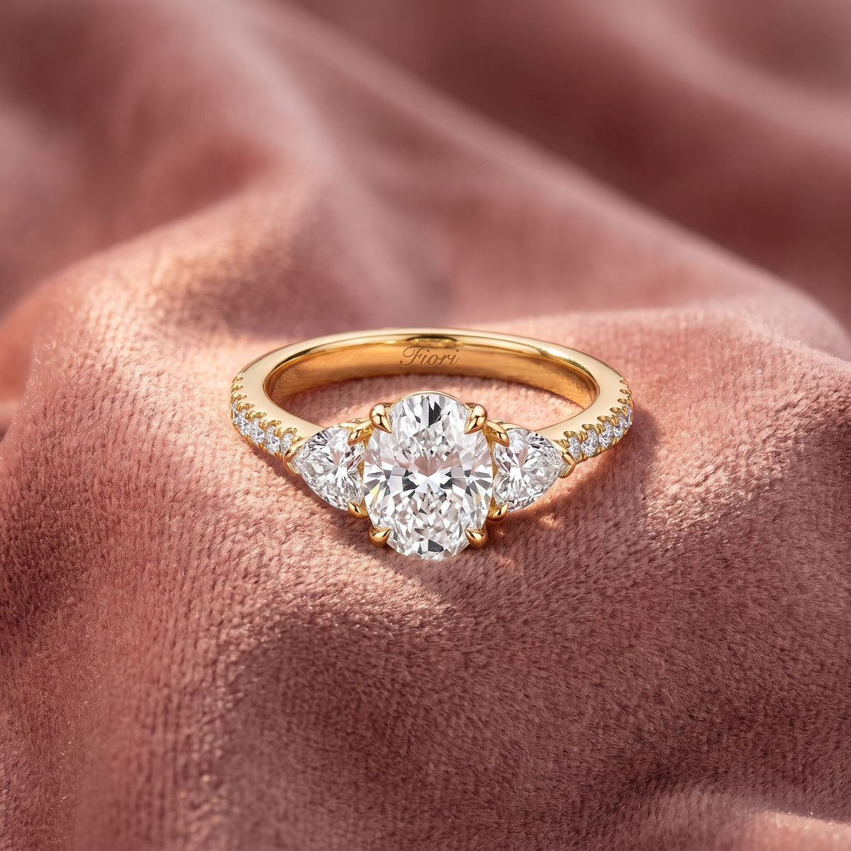 18K Oval Shoulder Set Diamond Engagement Ring — AI cloth, in-house