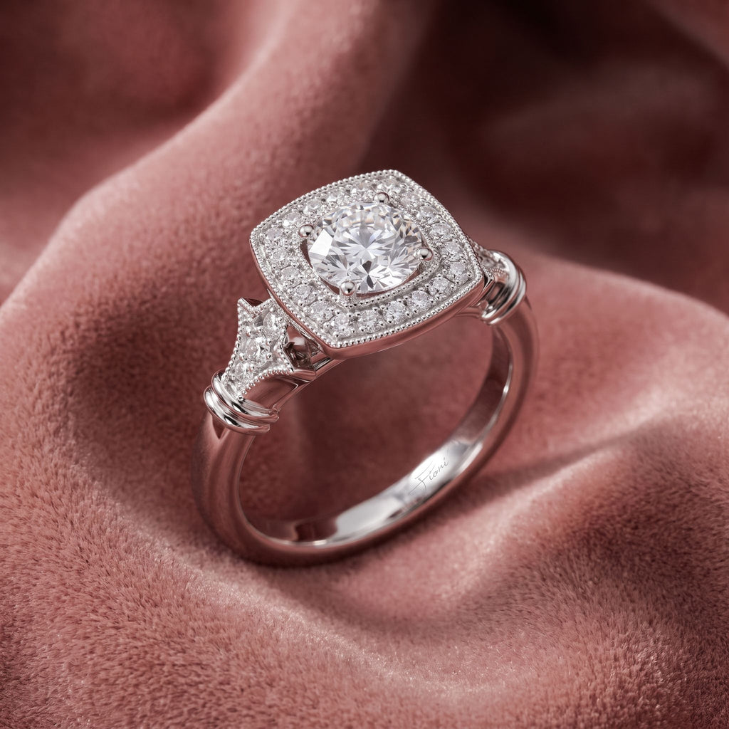 18K Halo Round Diamond Ring — AI cloth, in-house