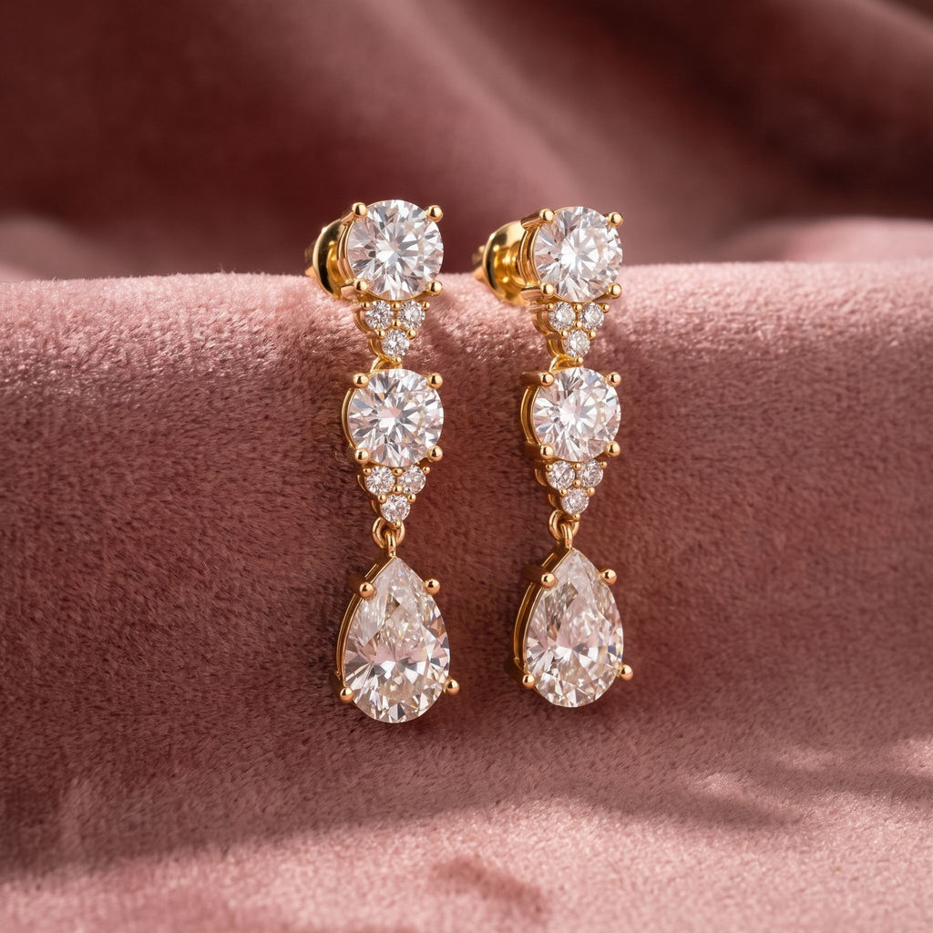 18K Drop Diamond Earrings — AI cloth, in-house