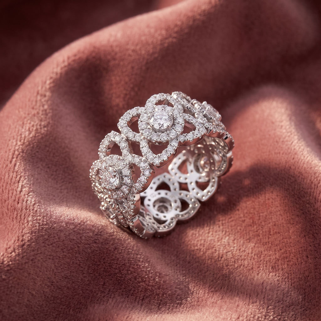 18K Floral Pave Diamond Ring — AI cloth, in-house