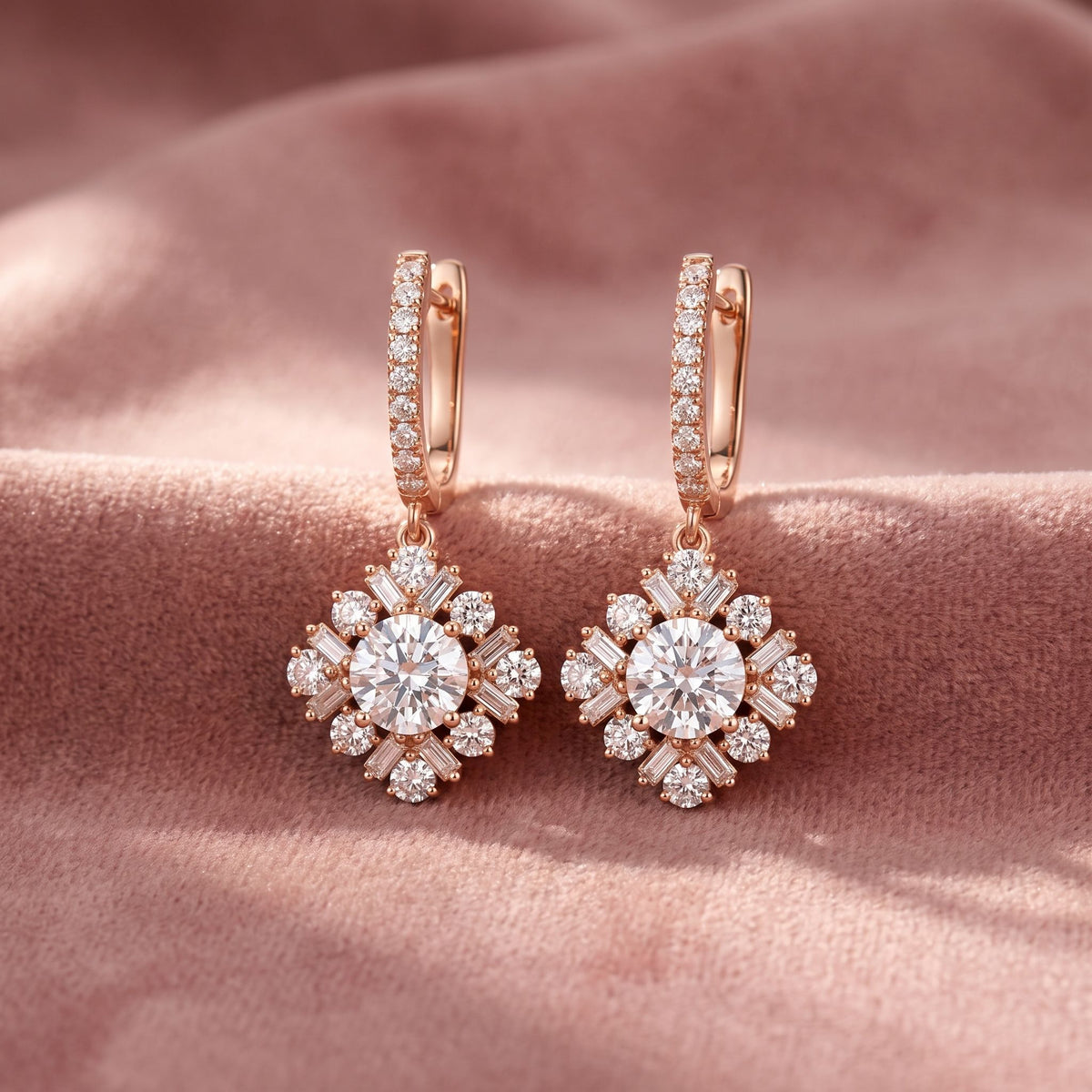 18K Drop Diamond Earrings — AI cloth, in-house