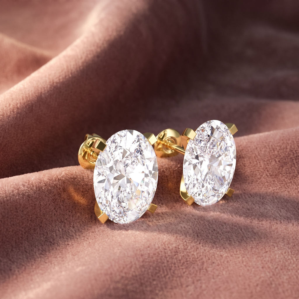 18K Solitaire Oval Diamond Earrings — AI cloth, in-house