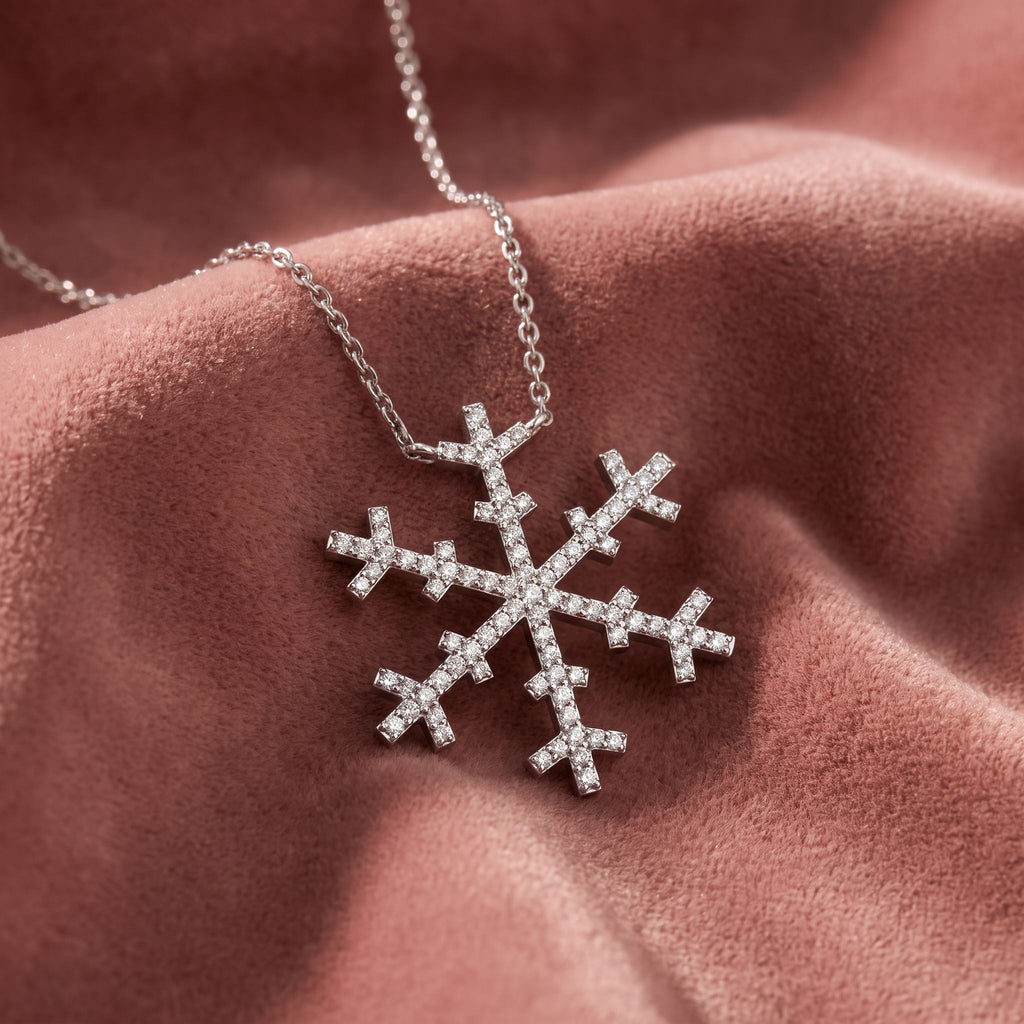 18K Snowflake Round Diamond Pendant — AI cloth, in-house