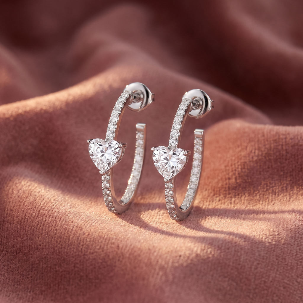 18K Heart Diamond Hoop Earrings — AI cloth, in-house
