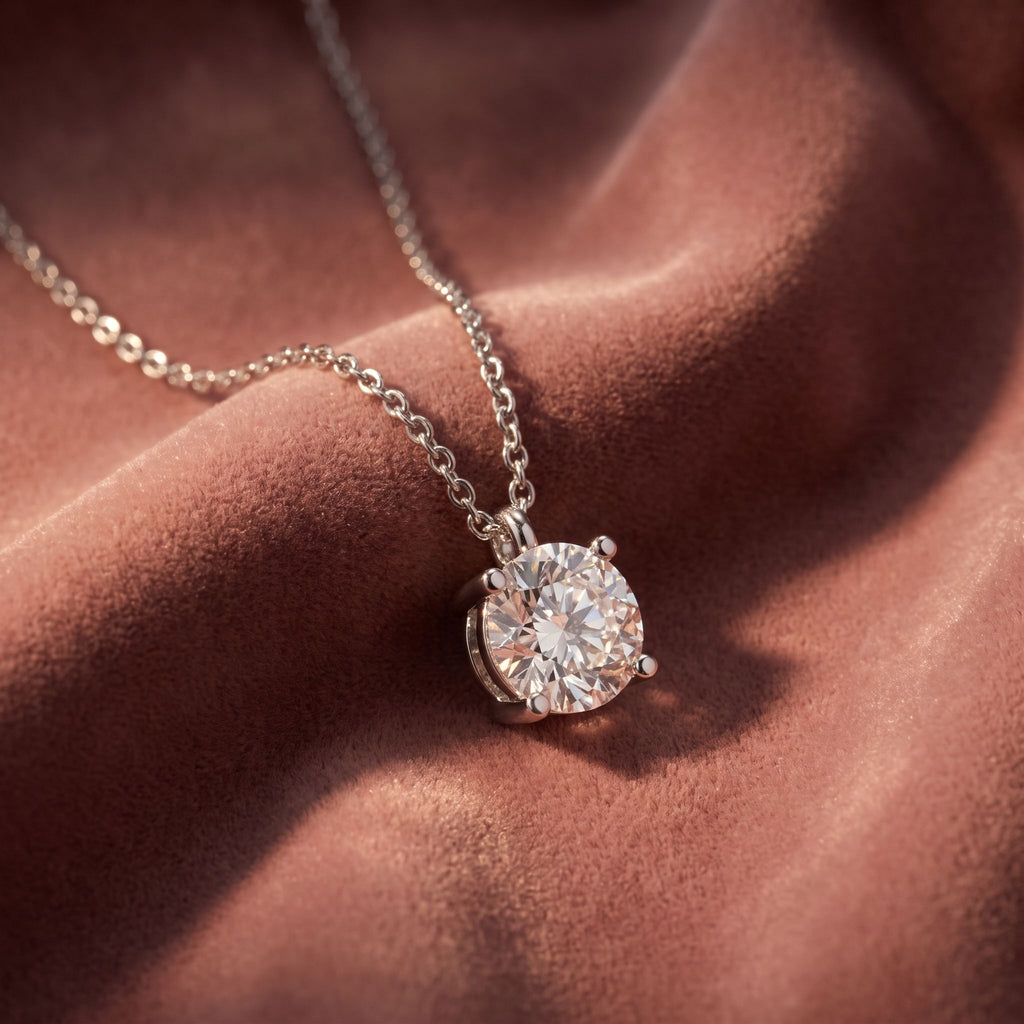 18K Solitaire Diamond Pendant — AI cloth, in-house