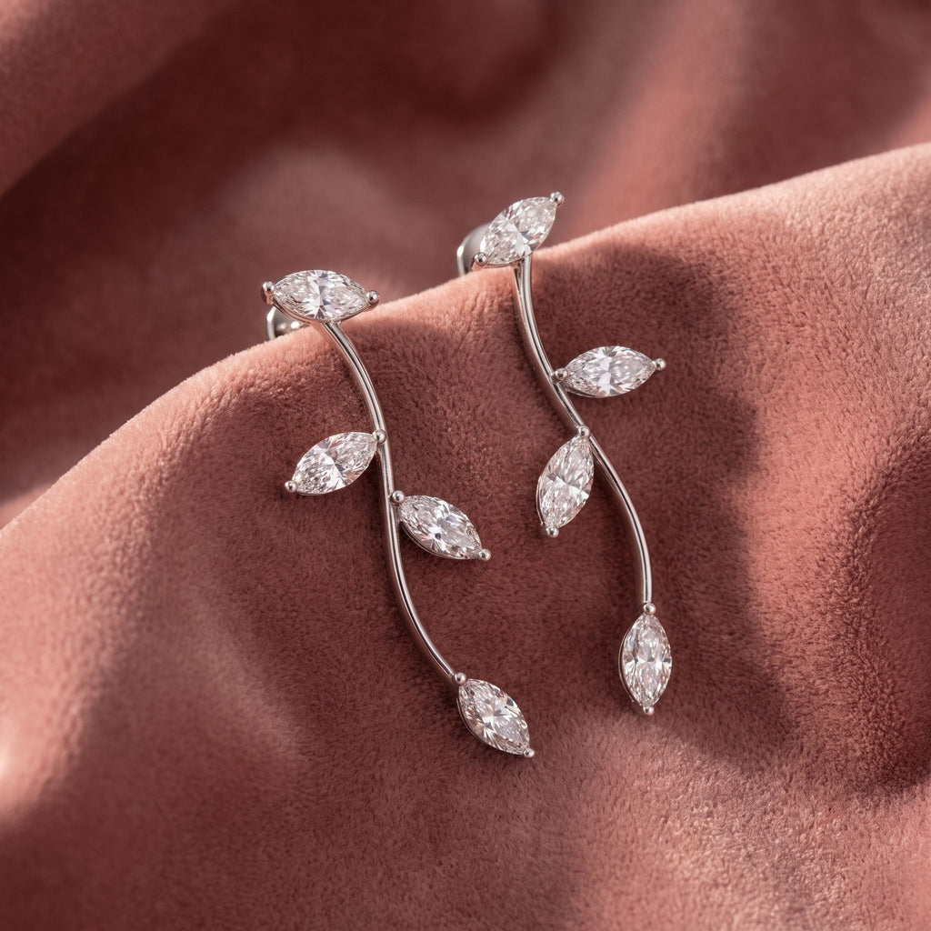 14K Marquise Leaf Diamond Drop Earrings — AI cloth, in-house