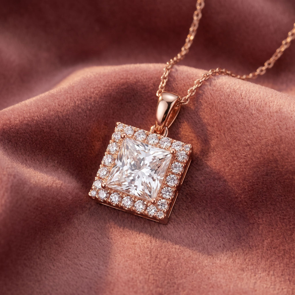 18K Halo Diamond Pendant — AI cloth, in-house