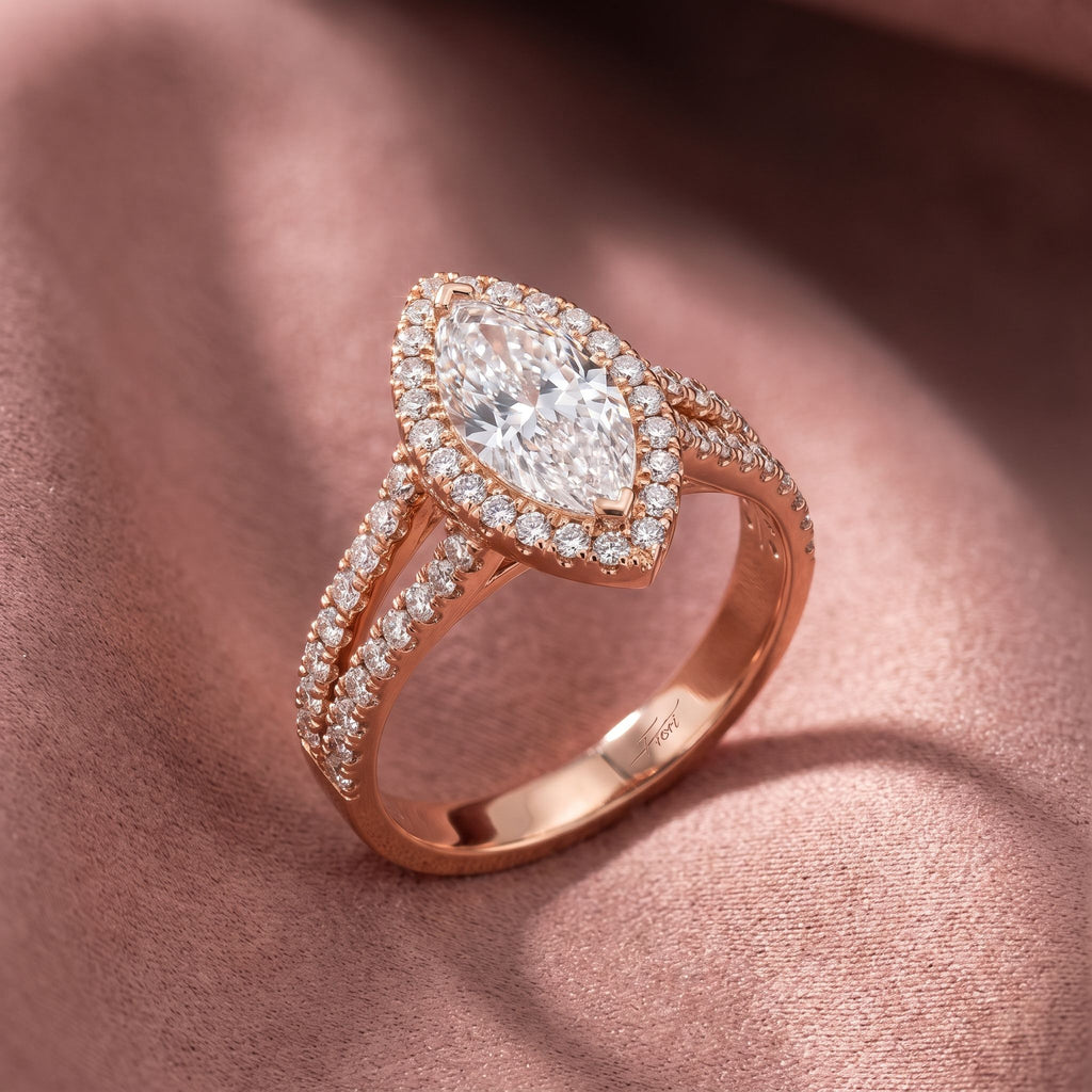 18K Halo Marquise Diamond Engagement Ring — AI cloth, in-house