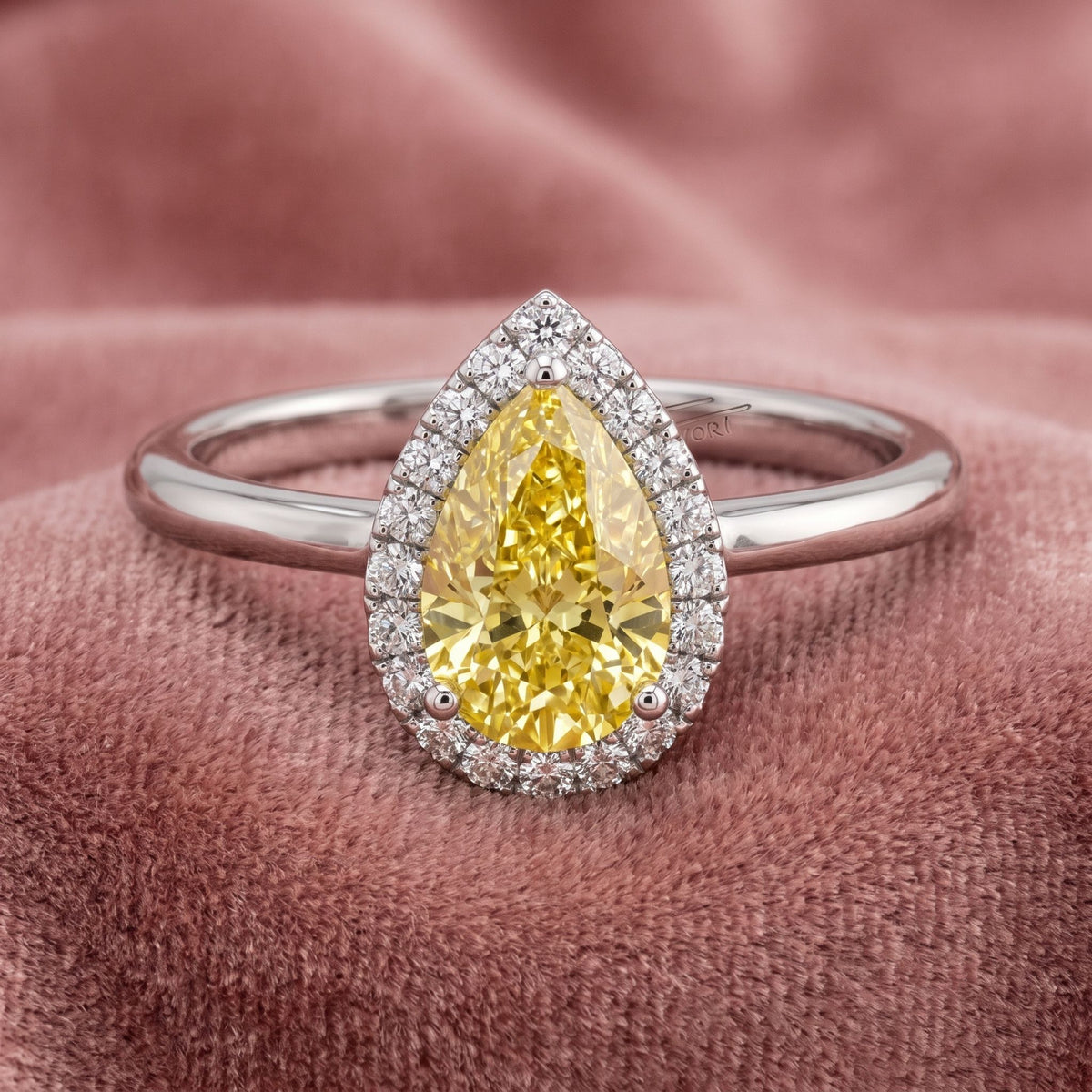 18K Halo Pear Diamond Engagement Ring — AI cloth, in-house
