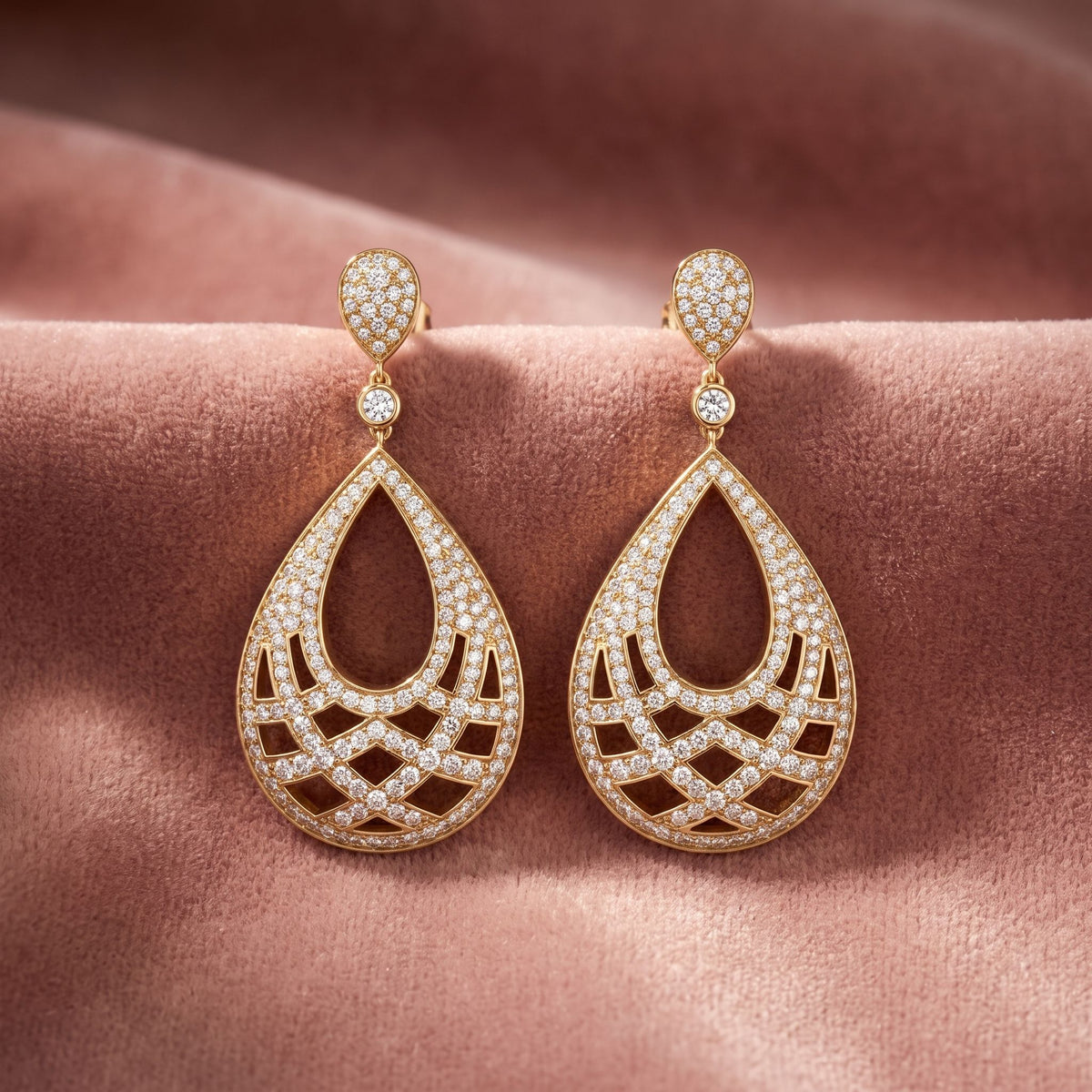 18K Drop Teardrop Diamond Earrings — AI cloth, in-house