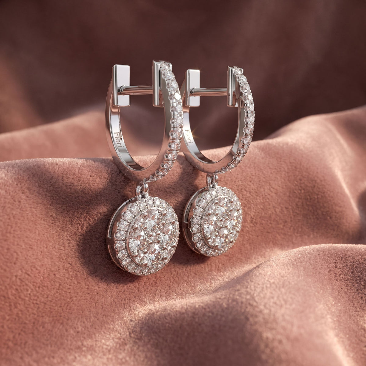 18K Halo Round Diamond Huggie Earrings — AI cloth, in-house