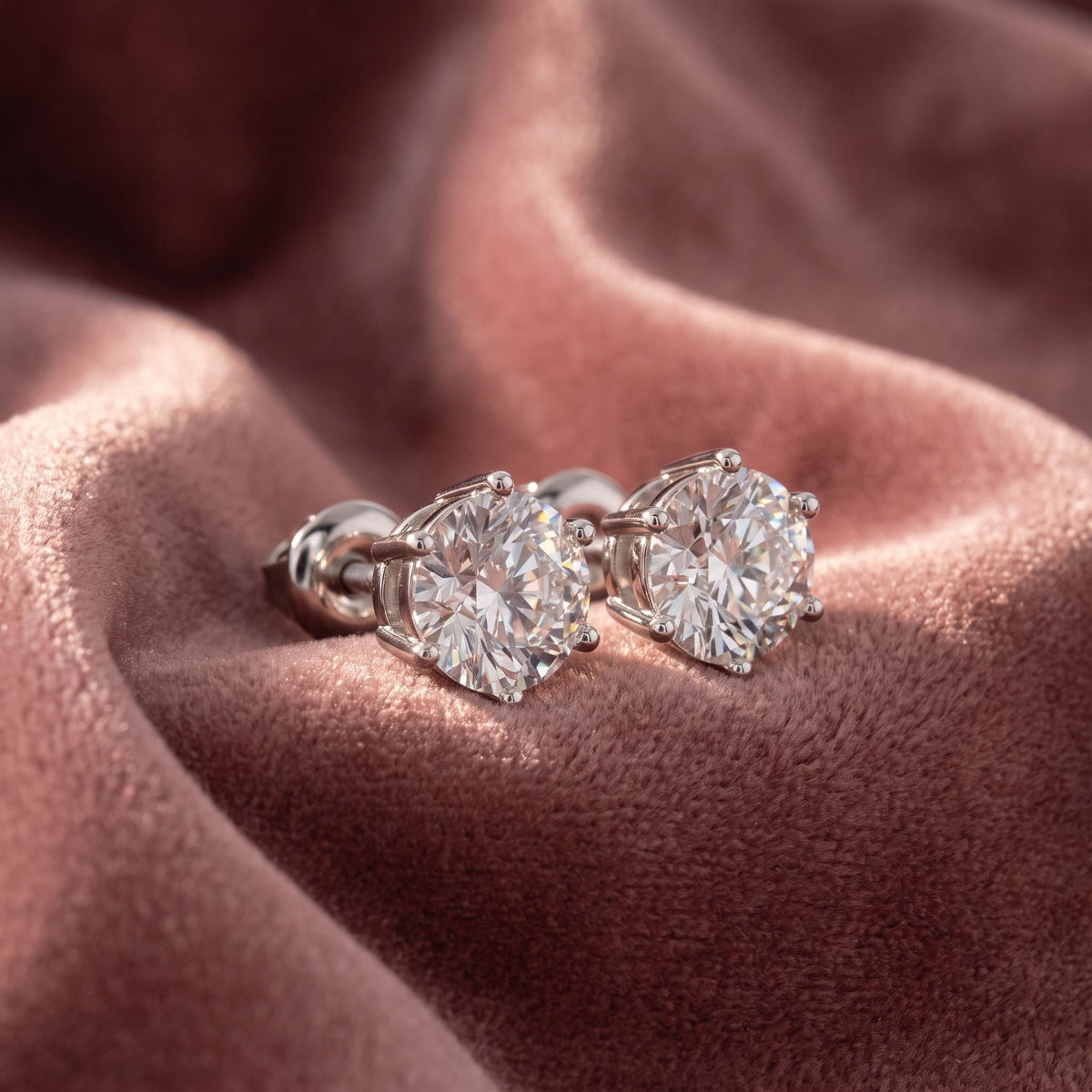 18K Round Solitaire Diamond Earrings — AI cloth, in-house
