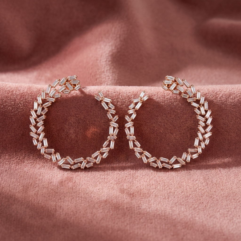 18K Baguette Diamond Moon Earrings — AI cloth, in-house