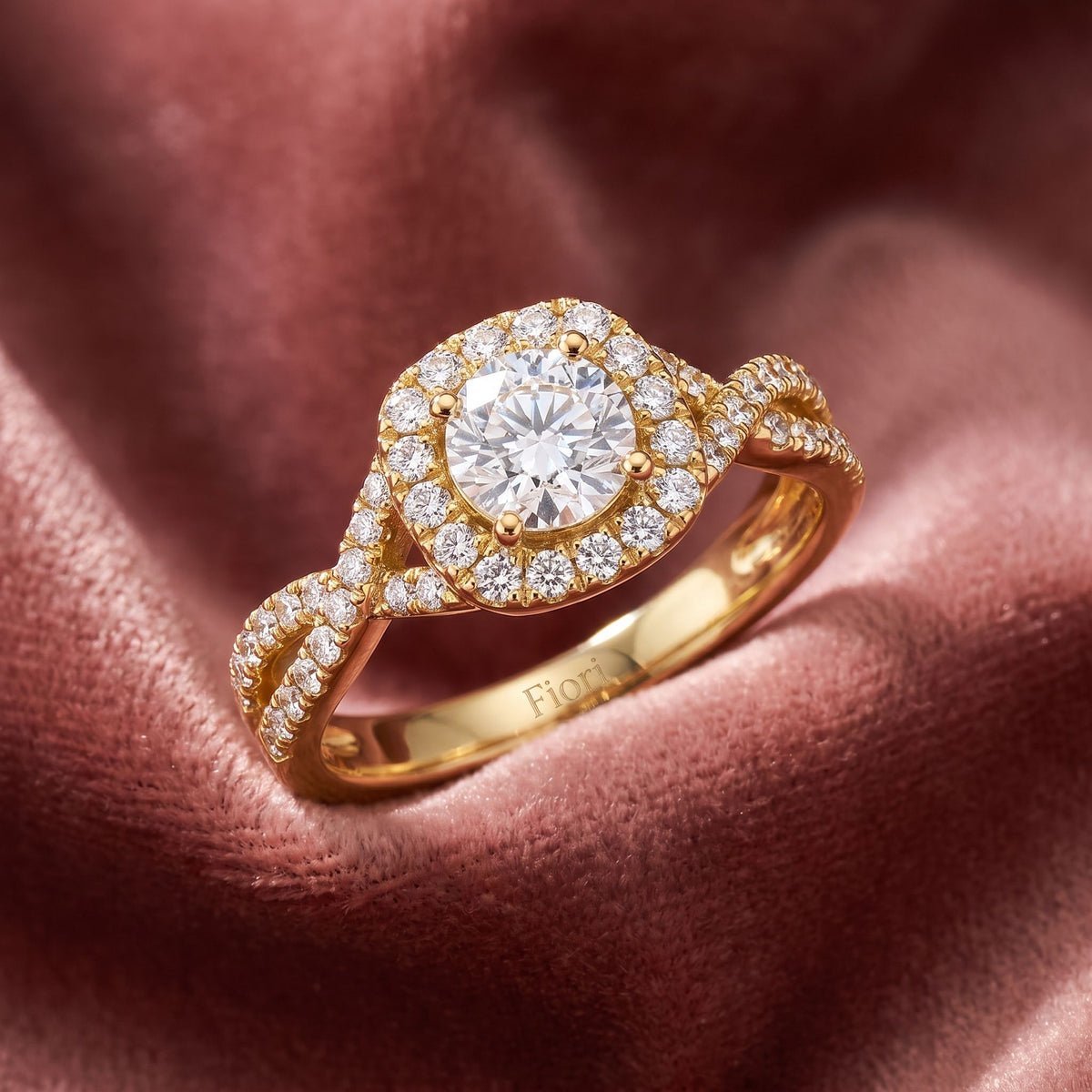 18K Halo Round Diamond Engagement Ring — AI cloth, in-house