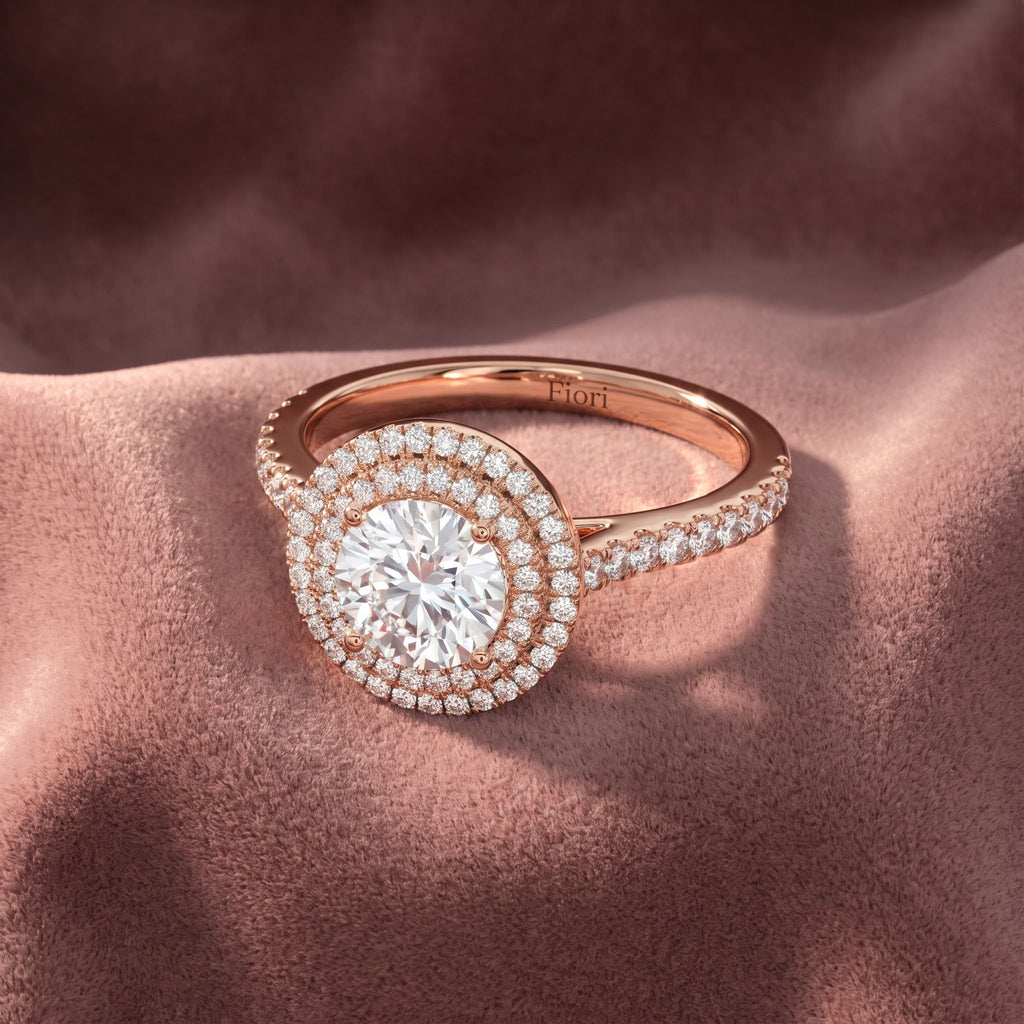 18K Halo Solitaire Round Diamond Engagement Ring — AI cloth, in-house