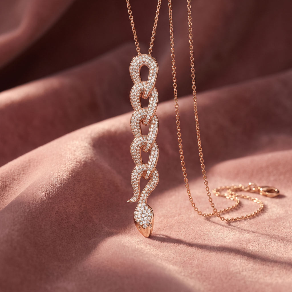 18K Bespoke Snake Diamond Pendant — AI cloth, in-house