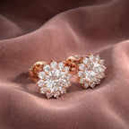 18K Halo Diamond Earrings — AI cloth, in-house