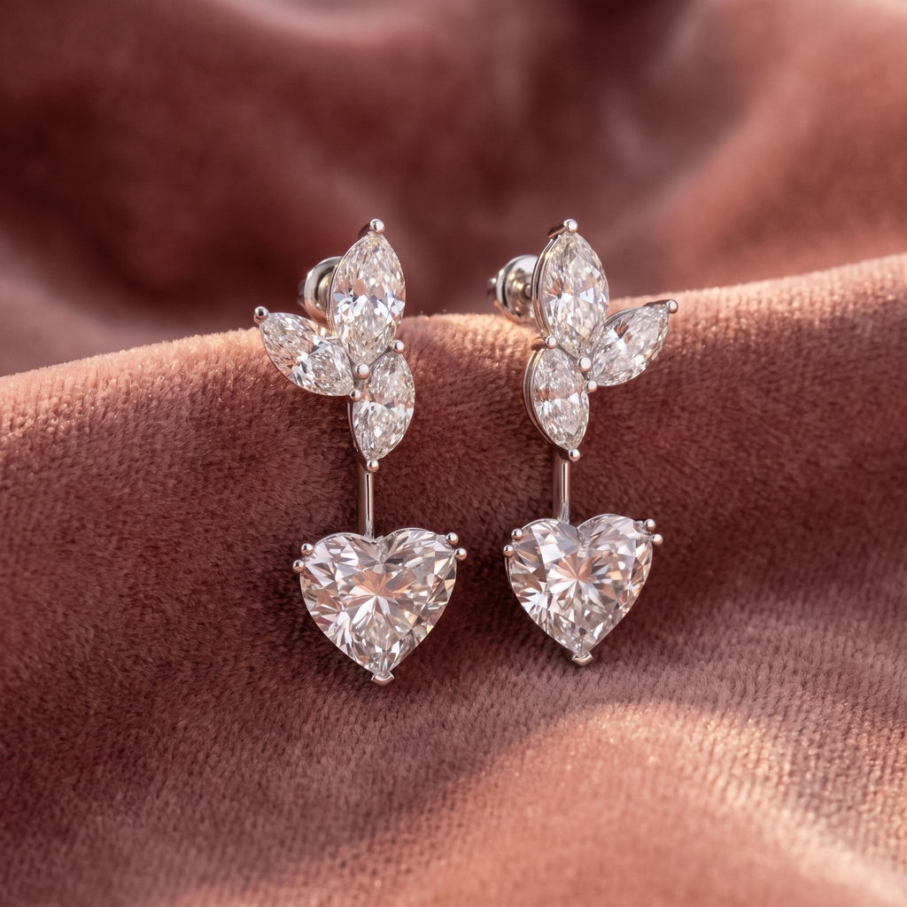 18K Heart Marquise Diamond Drop Earrings — AI cloth, in-house