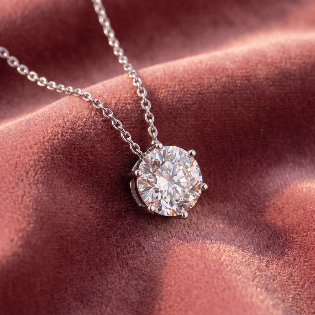 18K Round Solitaire Diamond Pendant — AI cloth, in-house
