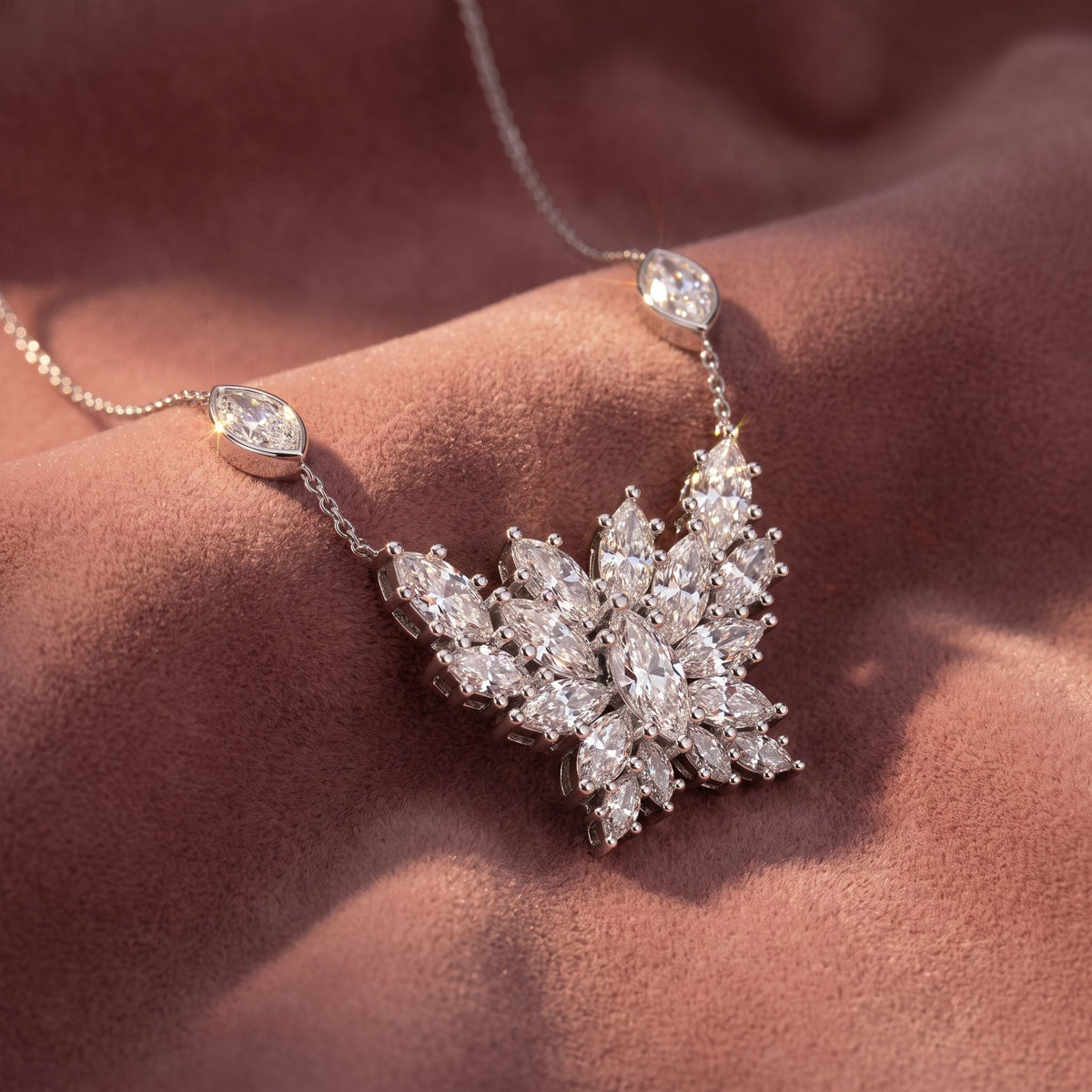 18K Butterfly Marquise Diamond Pendant — AI cloth, in-house