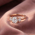 18K Trilogy Cushion Diamond Ring — AI cloth, in-house